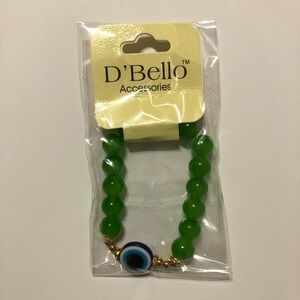 NWT D'Bello Accessories Evil Eye Charm Stretch Green Beaded Bracelet